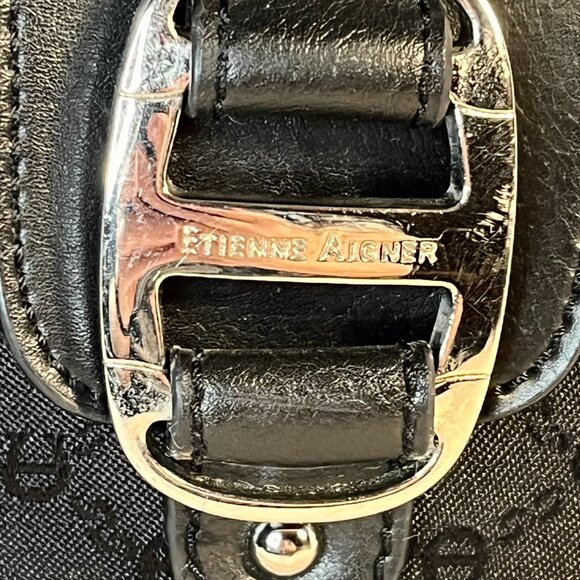 Vintage Black Etienne Aigner Hobo Bag with Monogram Print and Clasp - Picture 3 of 16